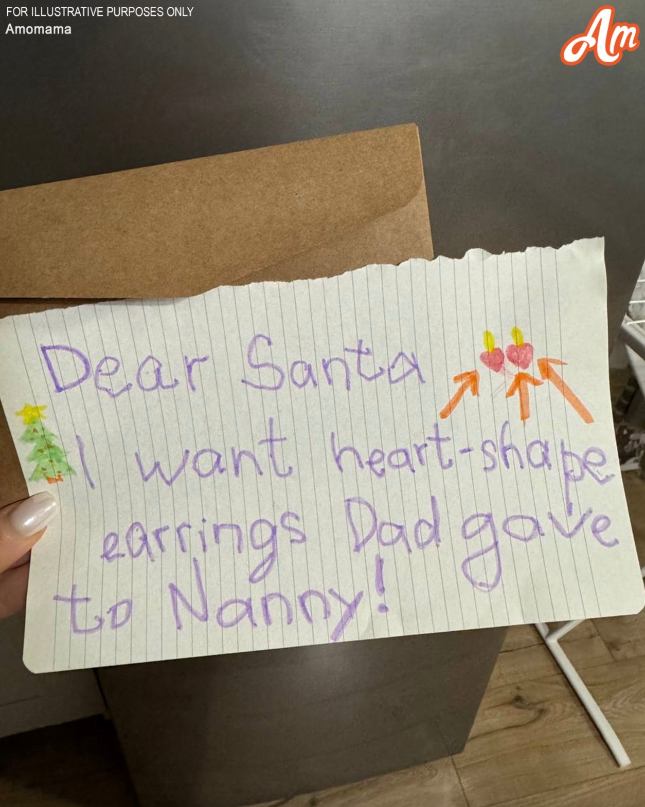 IN HER LETTER TO SANTA, MY DAUGHTER ASKED FOR “THE SAME HEART-SHAPED EARRINGS DAD GAVE TO MY NANNY” My husband Jerry and I have an 8-year-old daughter, Ruth. Every Christmas, Ruth writes a letter to Santa and leaves it in the freezer for him to “find.” It’s a family tradition. This year was no different—until I read her letter. That night, after Ruth fell asleep, I opened it and my heart stopped. She had drawn a picture of heart-shaped earrings and written: “Dear Santa, please bring me the same heart-shaped earrings Dad gave to my nanny! Thank you!” I felt like the ground had been ripped out from under me. Was Jerry cheating on me with Gloria, our nanny? My mind raced, piecing together their subtle interactions—Jerry’s smiles, his insistence that Gloria stay late. I had to know the truth. The next morning, I set up a nanny cam. Everything seemed normal until I saw Jerry come home at midday, hours earlier than expected. My stomach dropped. I raced home and burst through the door, trembling. “What are you two doing here together?” I demanded, my voice shaking. ⬇️