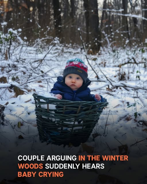 Couple Arguing on a Winter Night in the Woods Hear Baby Crying from under Spruce Tree